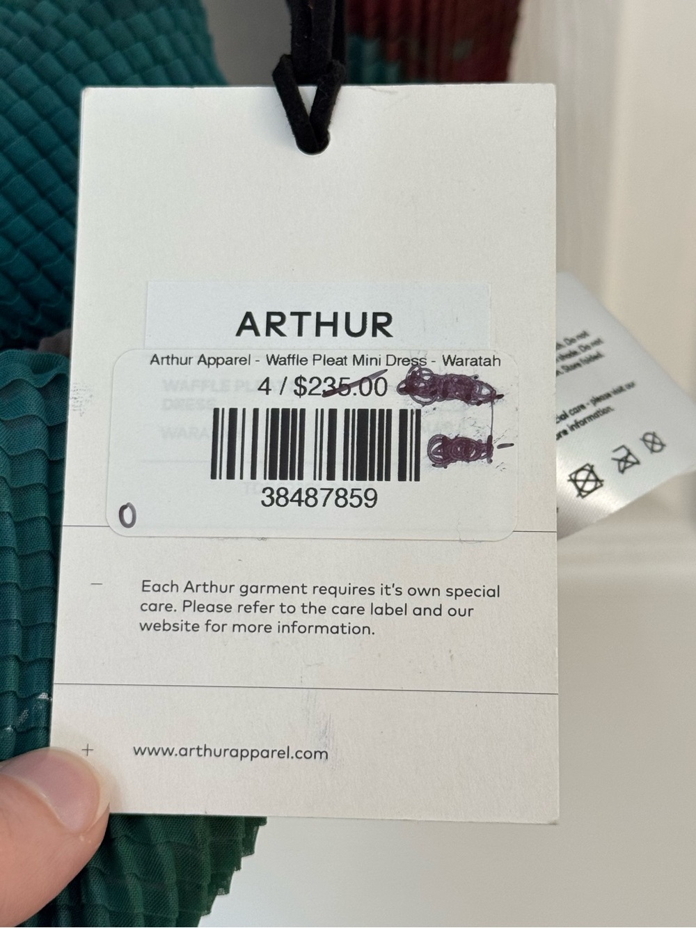 Arthur NWT Waffle Pleated Mini Dress 4 Waratah Teal Red - Picture 9 of 12